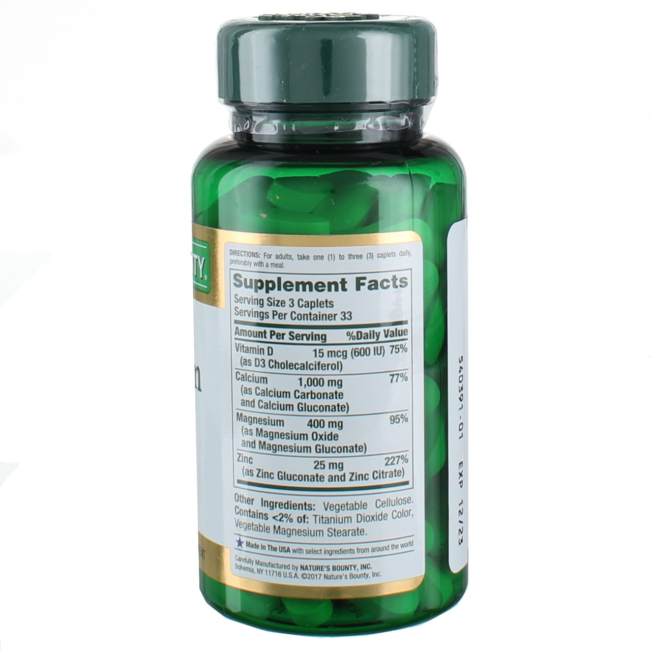 Nature's Bounty Calcium Magnesium Zinc Caplets, 100 ea (Pack of 3)