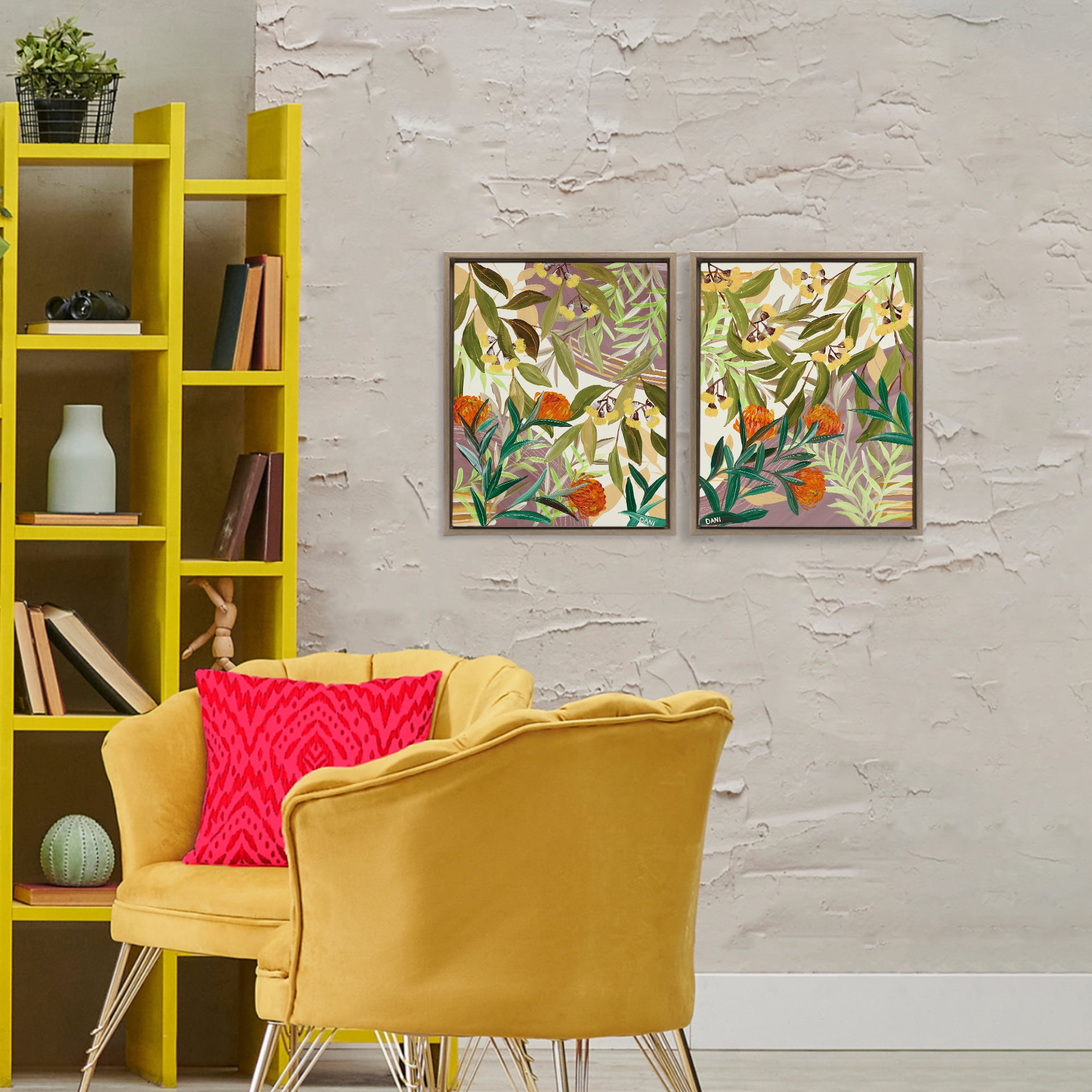Stupell Industries Walk With Me Botanicals 2 Piece Brown Framed Floater Canvas Set, design by Dani Heyward
