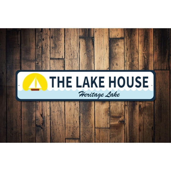 Sailboat Lake House Novelty Sign, Metal Wall Decor - 4x18 inches