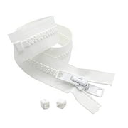 YKK #10 Vislon Molded Reversible 2 Heads Marine Zipper and 2 Snapcap Stoppers (150" Inches, White)