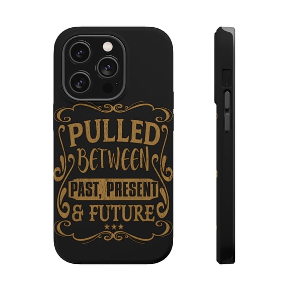 DistinctInk Tough Case for Apple iPhone 15 PRO (6.1" Screen), Compatible with MagSafe Charging - Pulled Between Past, Present, And Future