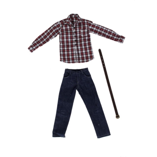 Ropa A Escala 1/6 Para Figura De 12" Camisa Vaquera De Manga Larga A Cuadros Rojos Sunnimix La figura de acción Ropa