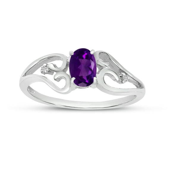 10k White Gold Oval Amethyst And Diamond Ring