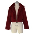 thumbnail image 4 of Yigetop Cropped Jacket Women Womens Warm Faux Coat Jacket Winter Solid Turn Down Collar Outerwear Fur Jackets for Women Wine S, 4 of 7
