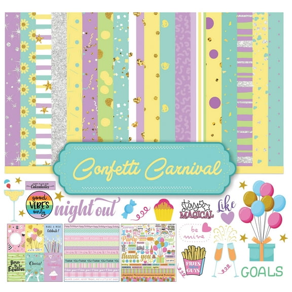 Inkdotpot Pastel Confetti Collection Double-Sided Scrapbook Paper Kit Cardstock 12"x12" Card Making Paper Pack Of With Sticker Sheet - 16 Pages - Multicolor