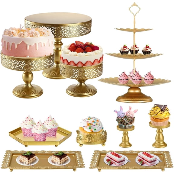 10 Pcs Gold Cake Stand Set, Metal Cupcake Holder Dessert Table Stands and Trays, Pastry Candy Fruits Serving Plate Display for Christmas, Wedding, Birthday, Anniversary