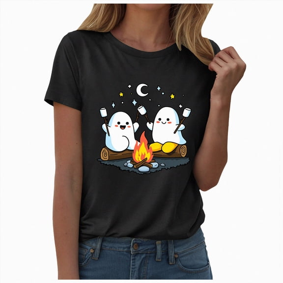 TOWED22 Halloween Teacher Shirts for Women Ghost Reading Book T-Shirt Casual Fall Teacher Tee Tops(Black,S)