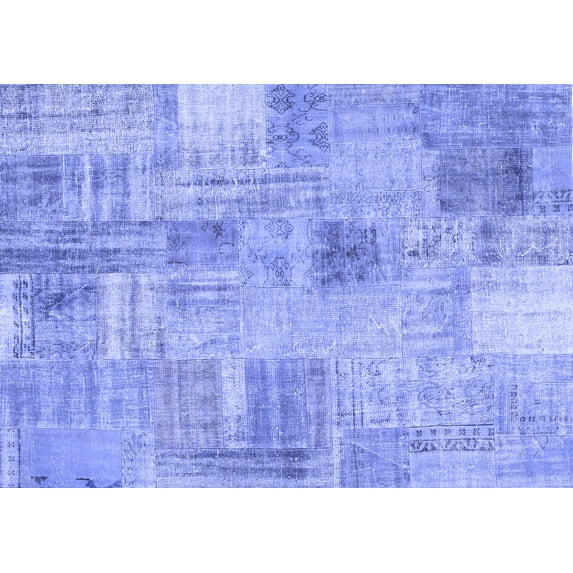 Ahgly Company Machine Washable Indoor Rectangle Patchwork Blue Transitional Area Rugs, 8' x 10'