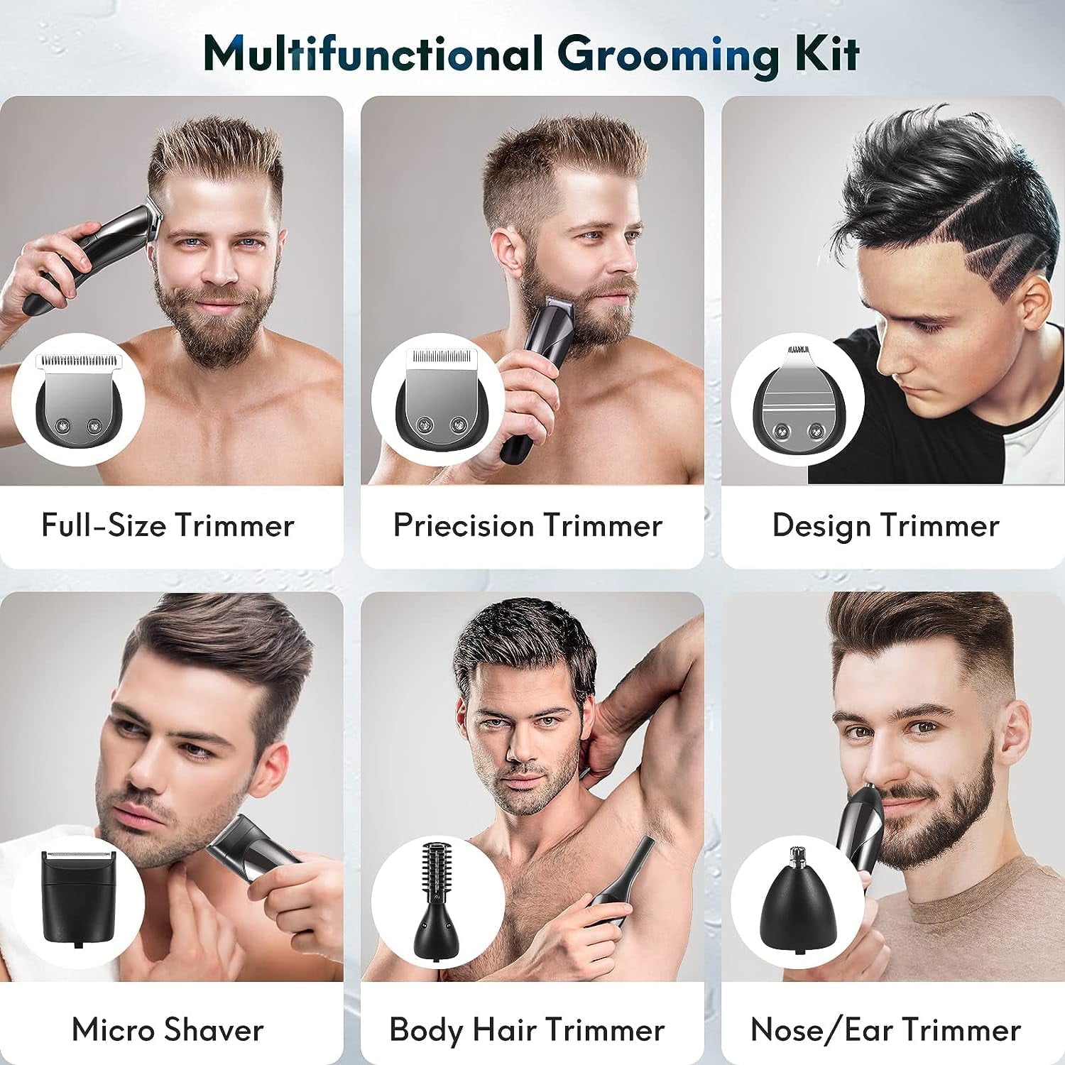 5 in 1 Hair Trimmer, Beard Trimmer for Men, Waterproof Electric Razor, Cordless Shavers, Hair Clippers for Mustache Groin Body Hair, Painless Hair Removal, Grooming Kit for Men, Black