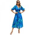 thumbnail image 6 of Summer Short-Sleeved Elegant Waist-Defining V-Neck Chiffon Print Dress, 6 of 6