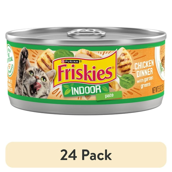 (24 pack) Purina Friskies Indoor Wet Cat Food, Chicken Dinner with Garden Greens, 5.5 oz Can