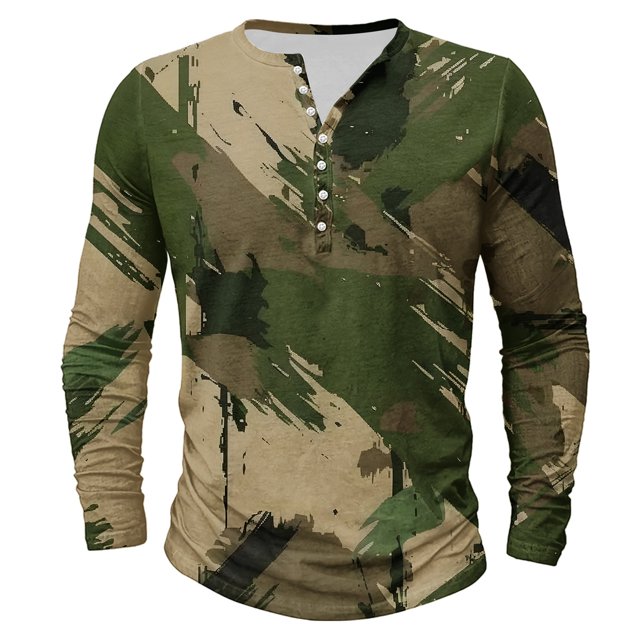 Birdeem Chemises pour Hommes à Manches Longues Boutonnées Chemises pour Hommes à Imprimé Camouflage à Boutons Décontractées à Manches Longues Blouses à Col Rond Chemises pour Hommes à Manches Longues Décontractées