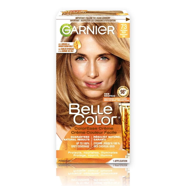 Garnier Belle Color Permanent Hair Dye, 73 Dark Golden Blonde, 100% Grey Coverage, Enriched with Argan Oil and Wheat Germ Oils - 1 Application