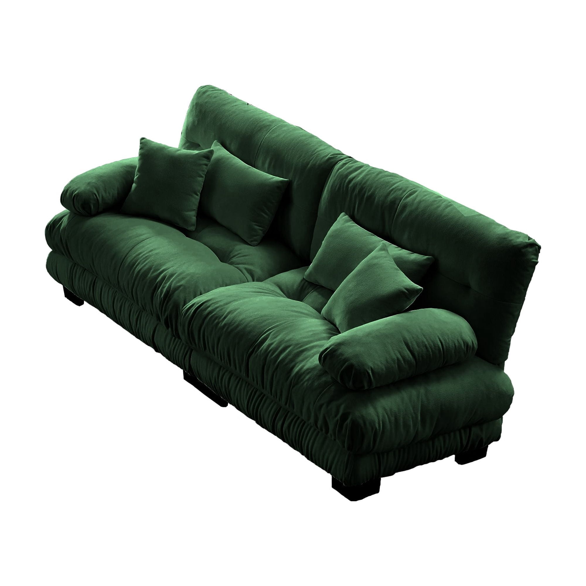 Gewnee 94.4" Chenille Cloud Couch 2-Seater Sectional Sofa, Soft Upholstered Sofa with 2 Lumbar Pillows & 2 Throw Pillows for Living Room, Green