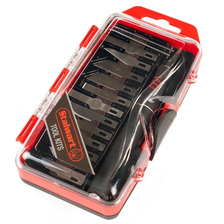 - 16 Piece Precision Hobby and Craft Knife Blade Set with Handle - Detail Cutting Hand Tool with Interchangeable Blades with Magnetic Case by Stalwart