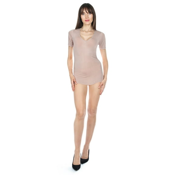 MeMoi Women's Modal Short Sleeve V Neck Top - Womens - Female (Small, Naturel)