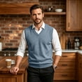 thumbnail image 6 of Meltox Men’s Wool Blend Vest Sweater V Neck Sleeveless Knitted Pullover Relaxed Fit Blue M, 6 of 7