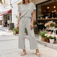 thumbnail image 2 of cfhntfmh Womens Striped 2 Piece Sets Short Sleeve Crewneck T-Shirts Wide Leg Cropped Pants Matching Lounge Set with Pockets, 2 of 7