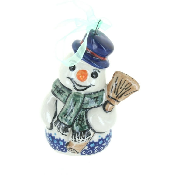 Blue Rose Polish Pottery Winter Wonderland Snowman Ornament