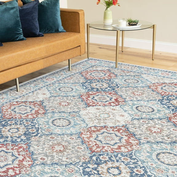 Transitional 5x8 Area Rug (5'3'' x 7'7'') Oriental Gray, Blue Living Room Easy to Clean