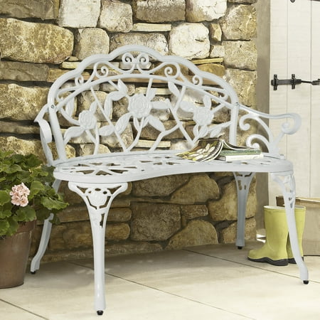 Metal Patio Bench - Best Choice Products Floral Rose Accented Metal Garden Patio Bench w/ Antique Finish - White
