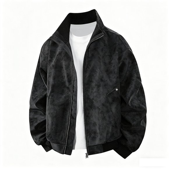 Lekwk Veste Vintage pour Hommes Fermeture Éclair Complète Col Montant Vestes Décontractées Manches Longues avec Poches Mode Couleur Unie Vêtements Chauds