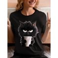 thumbnail image 3 of Women's Casual Sporty T-Shirt, Black Cat Print, Comfort Fit Short Sleeve , Fashion Breathable Casual Top Tee For Adult, Men, Women, Teen, Teenager, Adolescent, Youth, 3 of 6