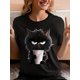 thumbnail image 3 of Women's Casual Sporty T-Shirt, Black Cat Print, Comfort Fit Short Sleeve , Fashion Breathable Casual Top Tee For Adult, Men, Women, Teen, Teenager, Adolescent, Youth, 3 of 6