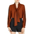 thumbnail image 3 of Allegra K Women's Tie Bow Neck Contrast Trim Long Sleeve Office Blouse Top, 3 of 7