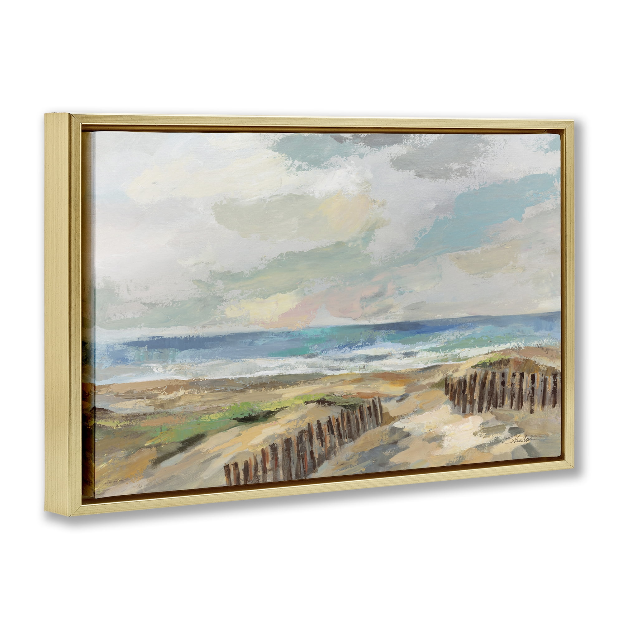 Stupell Industries Summer Beach Dunes Landscape & Nature Painting Gold Floater Framed Canvas Art Print Wall Art, 25 x 17