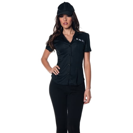 UNDERWRAPS Women's Black FBI Shirt - Fitted Shirt for Halloween, Cosplay Dress Up, Outfit for Themed Events, LARP Costume
