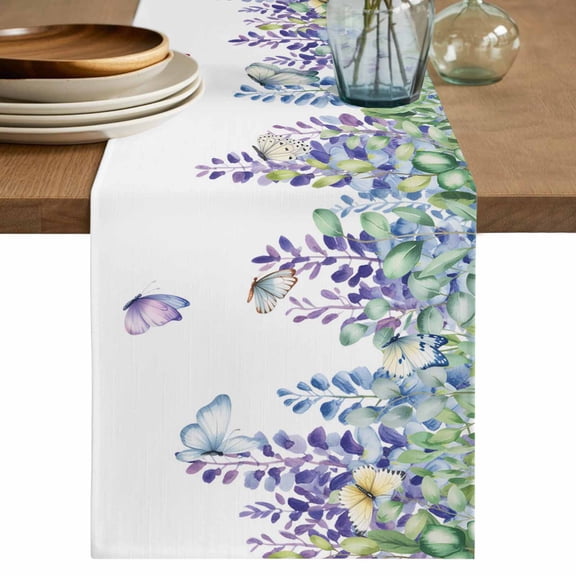 Table Runner 36 Inches Long for Kitchen Dining, Wisteria Dresser Scarf Farmhouse, Dining Table Decorations for Wedding/Parties, Purple Flowers Leaves Butterflies Botanical Spring 13 x 36 In