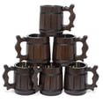 thumbnail image 1 of Ensemble de 6 Chopes à Bière Faites à la Main en Bois de Chêne et Acier Inoxydable Rétro Marron 16oz, 1 of 4