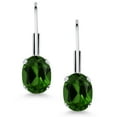 thumbnail image 2 of Gem Stone King Green Chrome Diopside Rhodium Plated Leverback Earrings for Women (1.40 Cttw, Gemstone Birthstone, Oval 7X5MM), 2 of 4