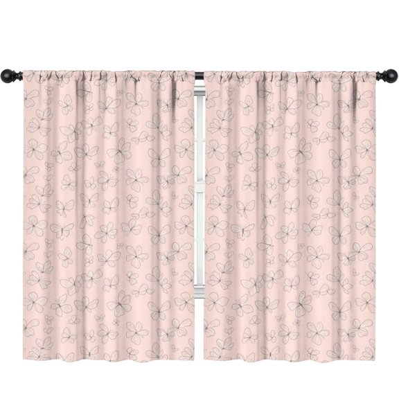 Pink Butterfly Pattern Insulated Teens Curtains Set Of 2, Bedroom Essentials, Toddler Room Decor 52"x84"