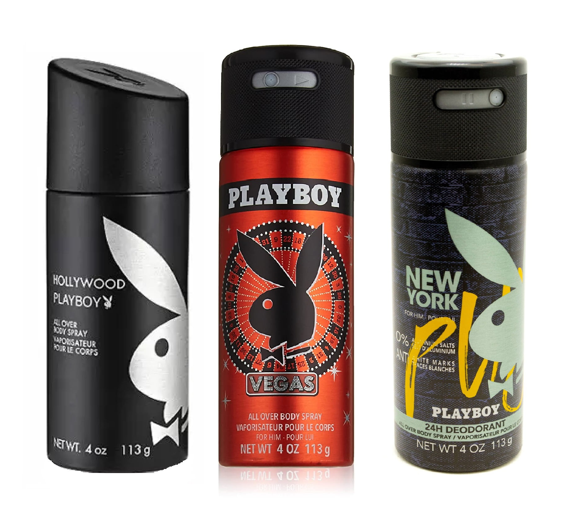 Playboy for Him 24hr Deodorant All Over Body Spray Trio, Vegas and New York, 4 oz each Walmart.com