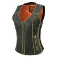 thumbnail image 4 of Milwaukee Leather MLL4527 Women's Stretch Side Panel Distress Brown Leather Motorcycle Rider Vest w/ Lacing Detail Medium, 4 of 8