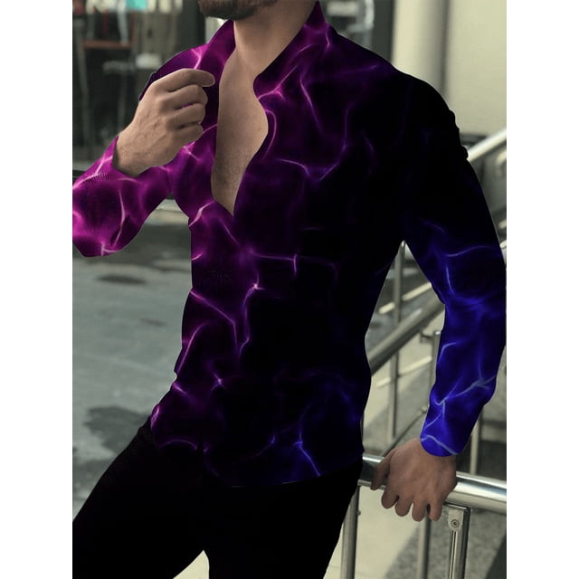 Camisa de moda para hombre con impresión HD, tela saludable, suave y cómoda, para primavera, verano, informal, para exteriores, calle, rayas curvas, coloridas