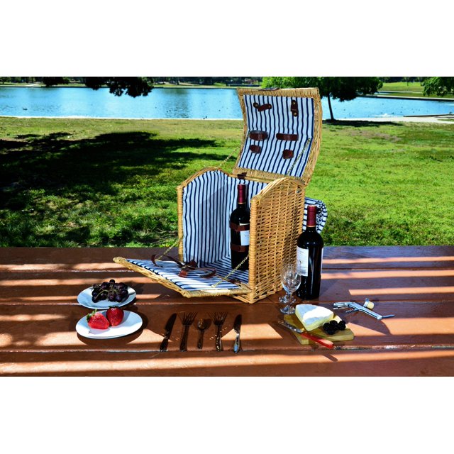 Picnic Pack Willow Wine Basket for 2