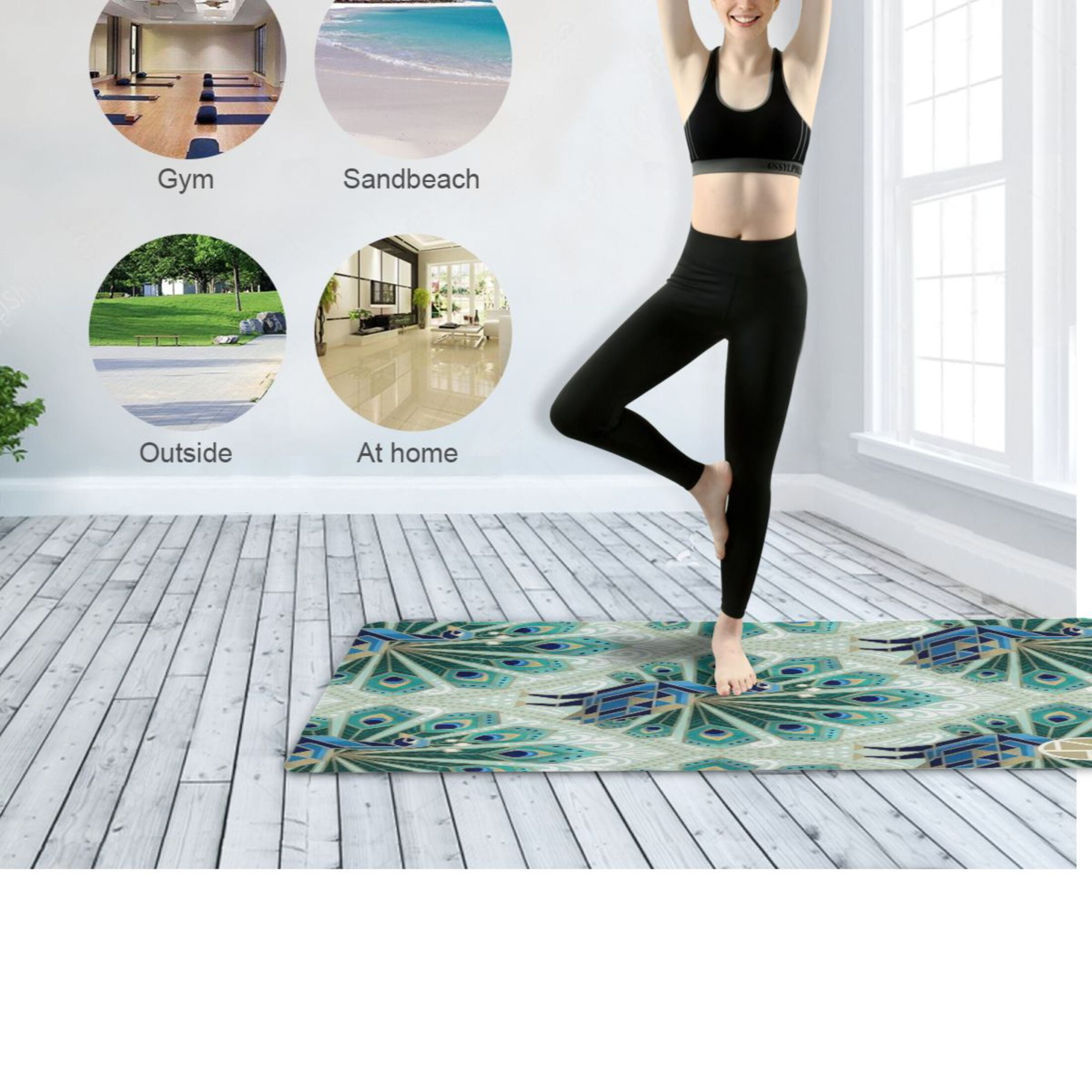 BZSMCE Yoga Mat Women Fitness Mat Green Peacock Pattern