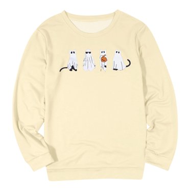 Christmas Cat Print Crew Neck Long Sleeves Sweatshirt
