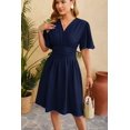 thumbnail image 6 of EASYBRAUS Women V Neck A Line Midi Dress Bell Sleeve Pleated Waist Spring Summer Dress, 6 of 8