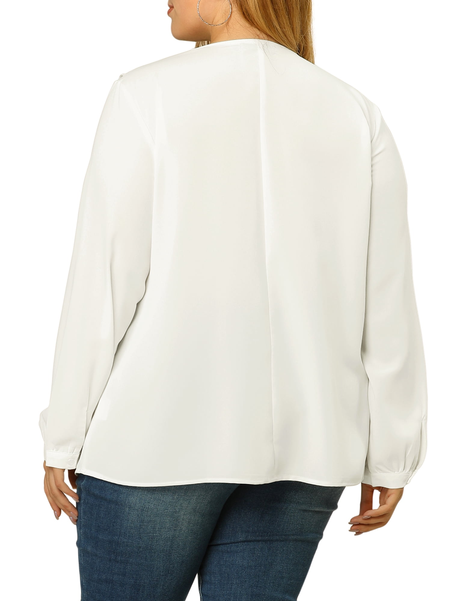 Unique Bargains Women's Plus Tops V Neck Boho Chiffon Ruffle Blouse 4X White