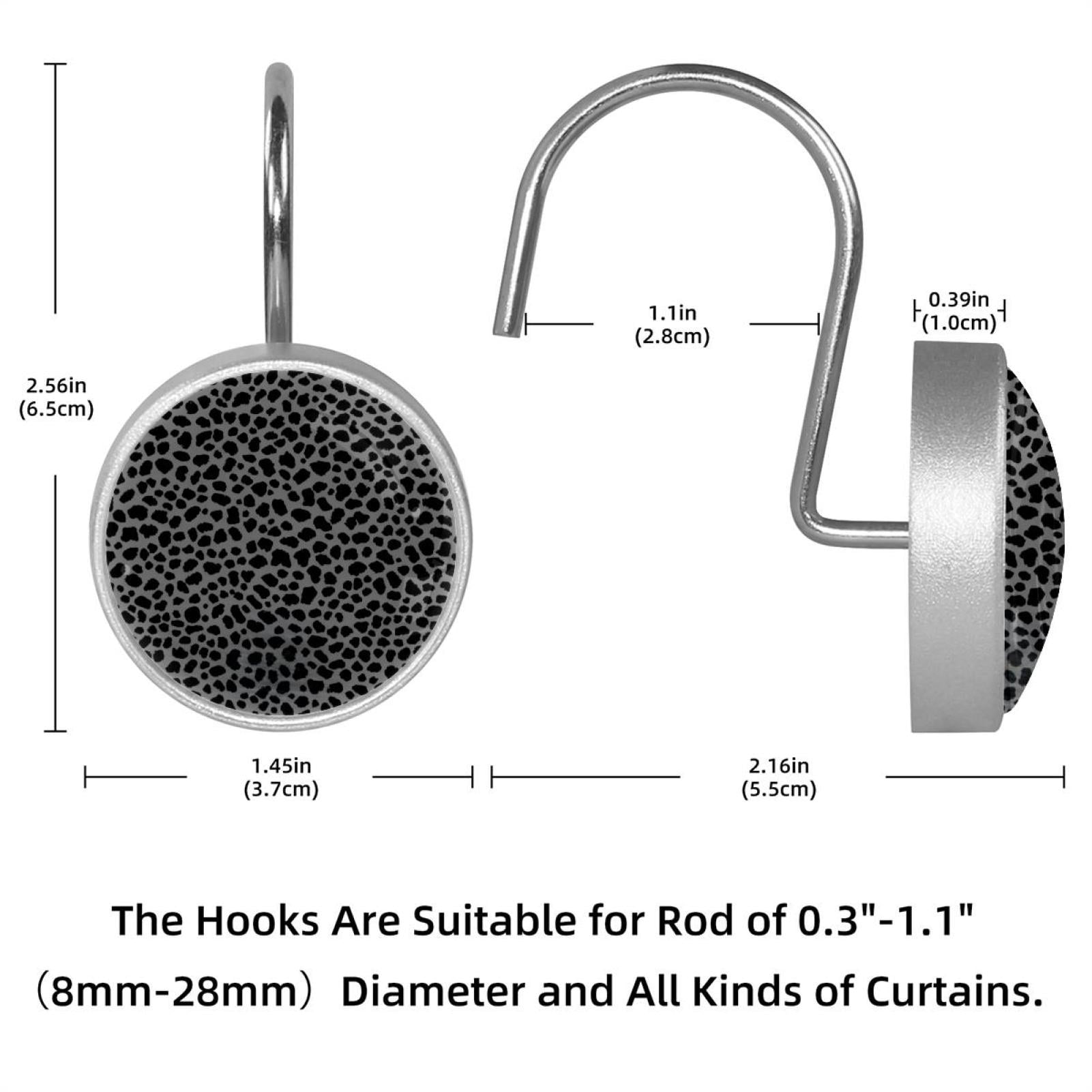 HemaKayy 12 Pcs Shower Curtain Hooks Bathroom Decorative Accessories Gray Black Leopard Print Pattern