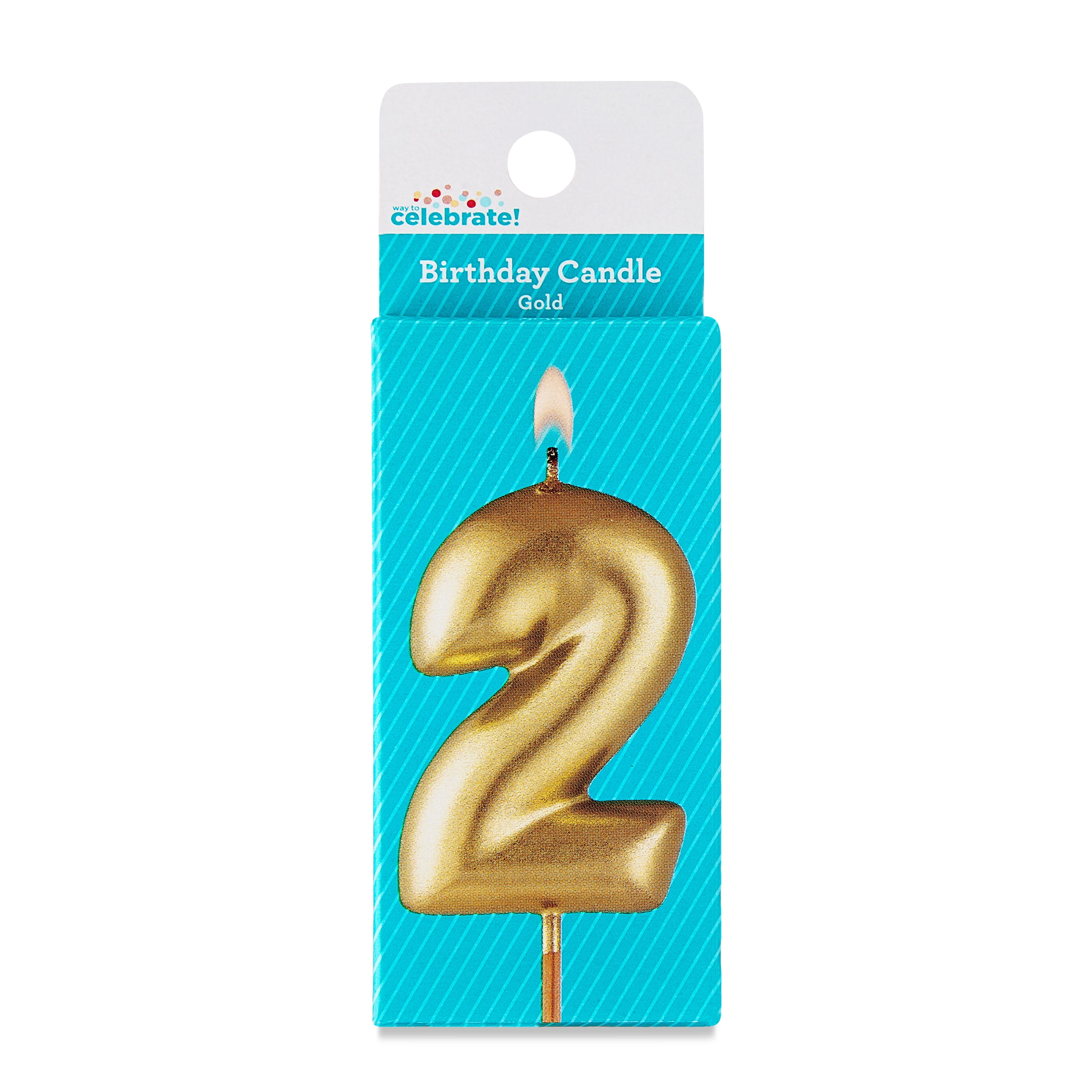 (2 pack) Gold Number 2 Birthday Candle, by Way To Celebrate