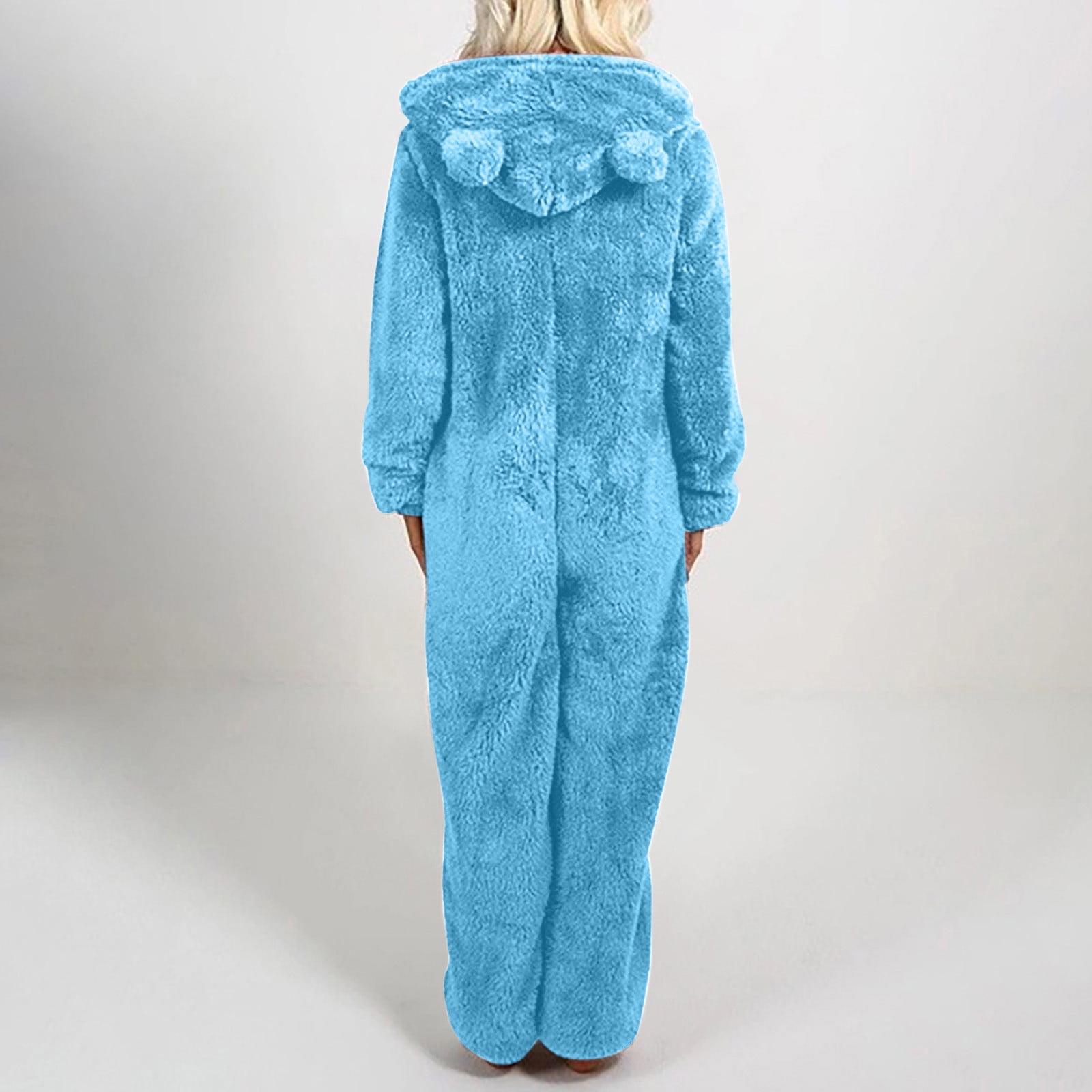 UPPADA Womens Fleece Onesies Pajamas Jumpsuit Sherpa Romper Sleepwear One Piece Zipper Hooded Playsuit Loungewear Sky Blue,XXXL