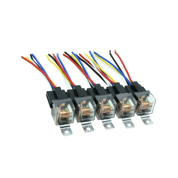 Unique Bargains DC 12V 80A SPDT Car Relay 5 Pin 5 Wires Harness Socket Universal 5Pcs