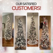 Salzburg 6.5ft Frosted Prelit Slim Artificial Christmas Tree with 864 Branch Tips, 250 Warm Lights and Metal Stand, 30 Wide Realistic Snow Flocked Skinny Pencil Christmas Tree by Naomi Home