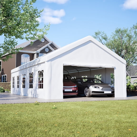 DTTRA 16x32 ft Heavy Duty Carport Canopy, Portable Garage Tent with Removable Sidewalls, White