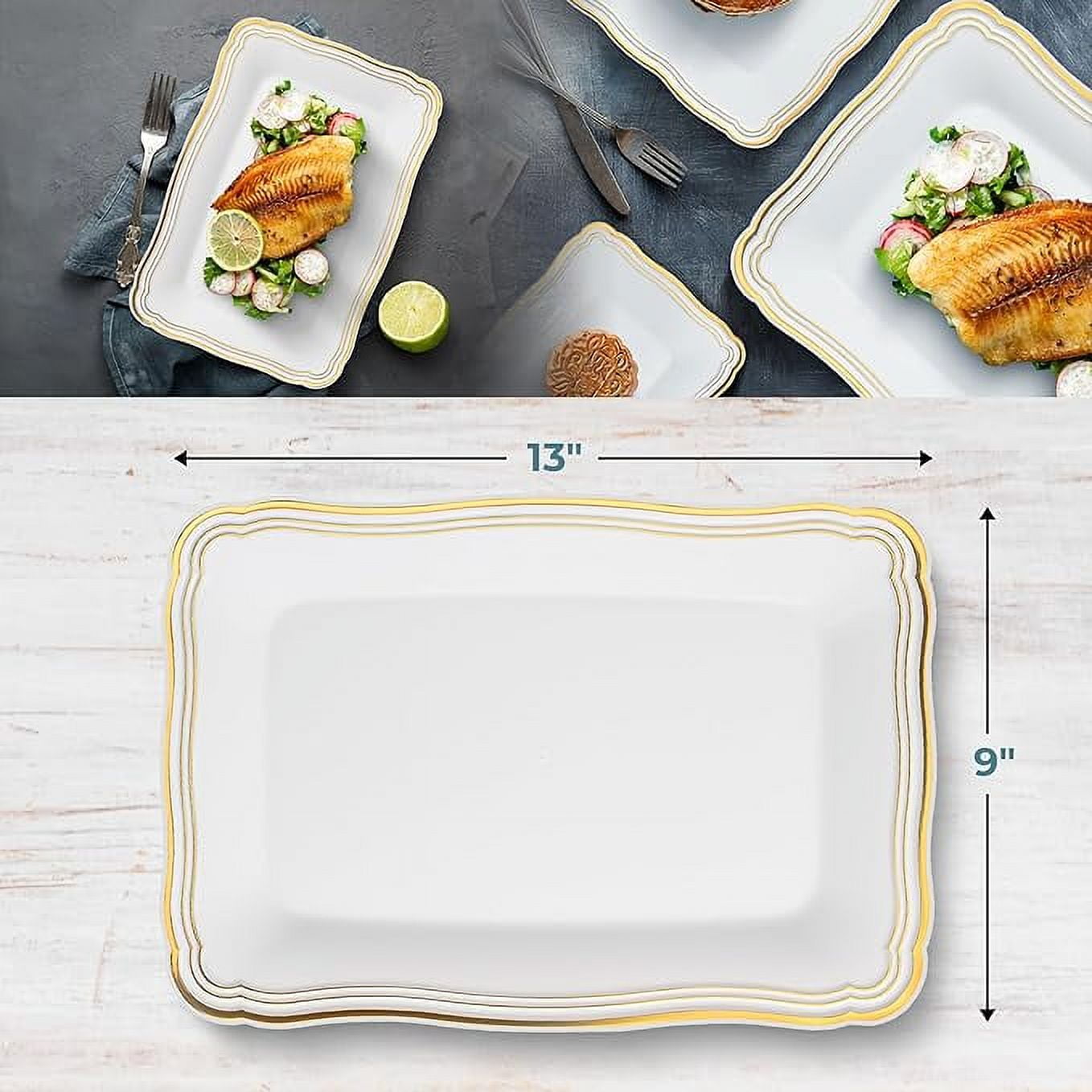 Posh Setting Plastic Serving Tray White Plastic Tray with Gold Rim